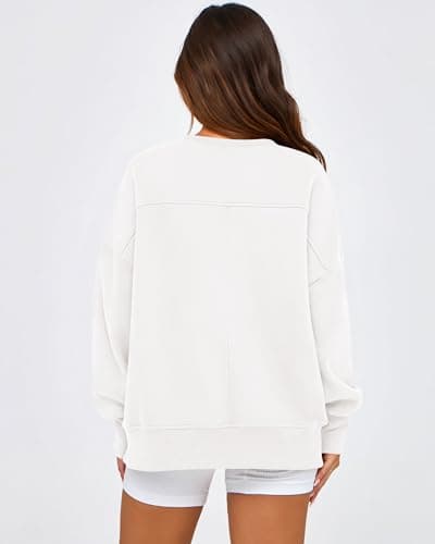 BTFBM Women's Casual Crewneck Sweatshirts 2026 Spring Long Sleeve Side Slit Workout Fleece Pullover Top Fashion Clothing(White, Medium)