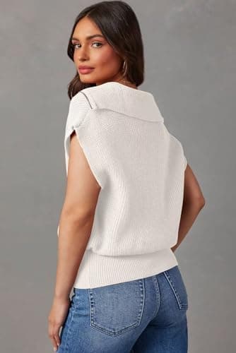 Dokotoo Sweaters for Women Trendy Resort Wear for Women 2026 Sleeveless Quarter Zip Pullover Knit Top Business Casual Tops for Women Cute Tops for Women White Small