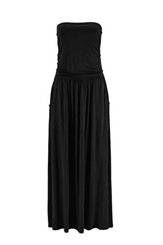 Alaster Queen Women’s Strapless Bandeau Summer Long Floral Dress Off Shoulder Beach Maxi Dress with Pockets (Black, Medium(US8-10))