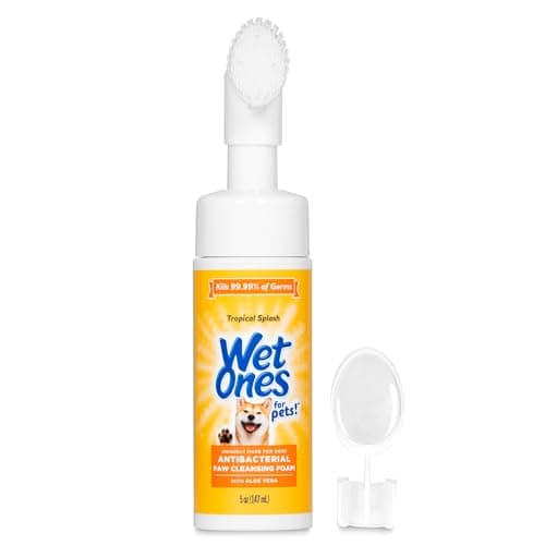Wet Ones for Pets Antibacterial Dog Paw Cleaner with Built-in Brush, Foaming No-Rinse Formula for Cleaning Dirty Paws After Walks, Gentle Everyday Paw Wash for Dogs, 5 Oz - 6 Pack