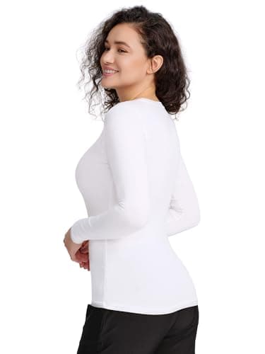 COZYFIT Scrub Undershirts Long Sleeve Women - Underscrub Comfort Tee with Soft Stretch Fabric, White, S