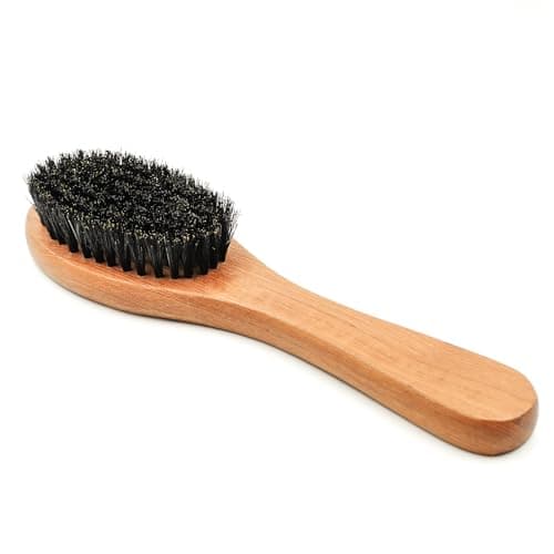 Menesia Pet Soft Brush with Wood Handle and Boar Bristle Hair - Soft Cat and Dog Grooming Brush for Short Hair Cats and Small Dogs - Gentle Massage and Dandruff Removal (Cat)