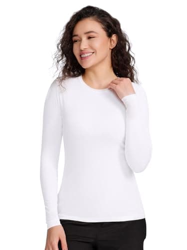 COZYFIT Scrub Undershirts Long Sleeve Women - Underscrub Comfort Tee with Soft Stretch Fabric, White, S