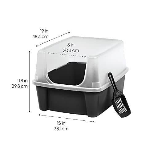 IRIS USA Cat Litter Box Large Open Top with High Sided Walls Tall Scatter Shield Scoop Included Easy Clean Plastic Pan Stain Resistant for Big Cats Kittens Indoor Multi-Cat Households