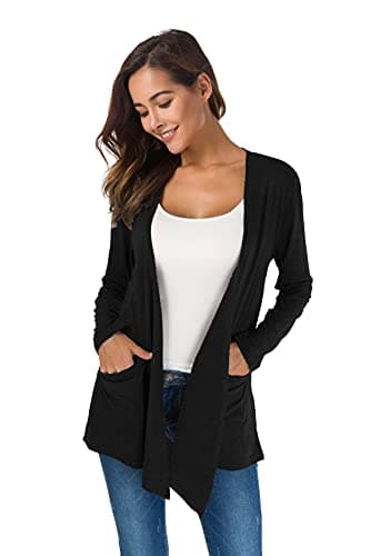 TownCat Womens Lightweight Cardigans Long Sleeve Open Front Casual Cardigan with Pockets (Black,L)