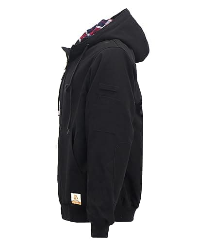 BOCOMAL FR Jacket Insulated Flame Resistant Hoodies Duck Black Hooded Coat Outwear Light Water Repellent and Oil Resistant.