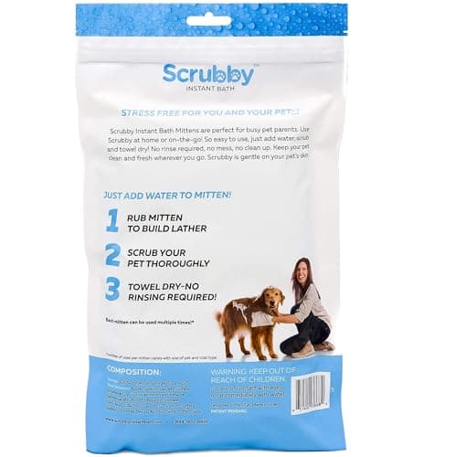 ScrubbyPet No Rinse Pet Wipes- Use Pet Bathing, Pet Grooming Pet Washing, Simple to Use,Just Lather, Wipe, Dry. Excellent Sensitive Skin. The Ideal Pet Wipes Bathing Your Pet Dog Cat.