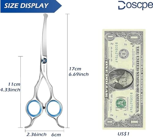 Doscpe Curved Dog Grooming Scissors 6.69 inches Round Tips Pet Grooming Shears for Dog Cat on Face Paw Hair Trimming Right Left Handed