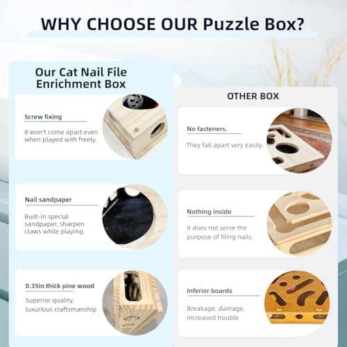 Cat Scratch Puzzle Enrichment Box, Cat Nail File Enrichment Box Sandpaper, Interactive Cats Treat Toy Stress Free, Scratchers That Trim Nails