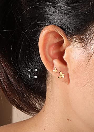 Minimalist Gold Butterfly Earrings for Women Sterling Silver Dainty Tiny Simple Small Cute Butterfly Stud Earrings for Women Trendy Best Friendship Gifts for Birthday Gifts(1/5 inches-Gold)