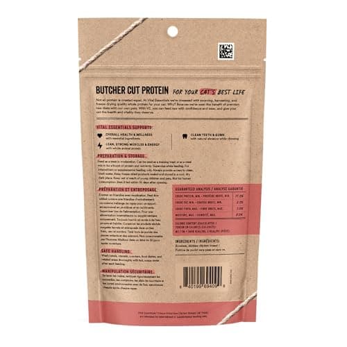 Vital Essentials Freeze Dried Cat Treats | Chicken Breast, Single Ingredient | Premium Quality | Grain Free, Healthy Treats for Cats, 2.1 oz Bag