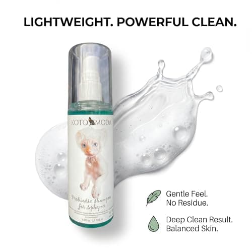 Kotomoda Probiotic Shampoo for Sphynx Cats, Gentle Unscented Cleanser for Hairless and Short-Hair Breeds, pH Balanced Moisturizing Formula for Sensitive Skin, 4.06 fl oz / 120 ml