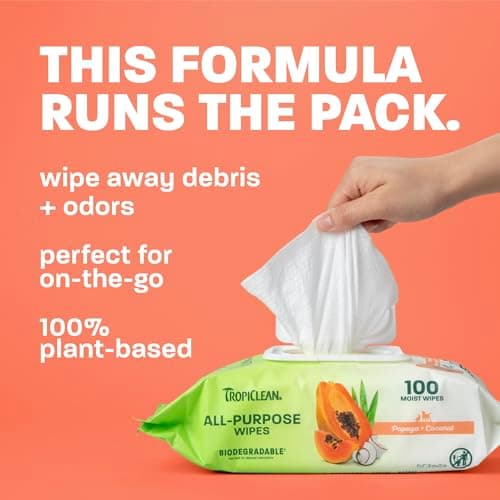TropiClean Papaya & Coconut Luxury 2-in-1 Pet Wipes, 100ct - Wipes for Dogs & Cats - Gently Removes Dirt, Dander & Smells - for Pet Paws, Face, Body & Bottom - Tropical Papaya & Coconut Scent