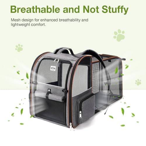 Lekebobor Cat Carrier Backpack, Expandable Pet Carrier with Sun Shade & Full Front Opening, Breathable Mesh Backpack for Small Dogs & Medium Cats Up to 18 Lbs, Foldable for Hiking, Camping (Grey)