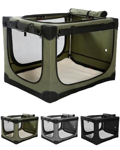 Veraste 42" L x 31" W x 31" H Collapsible Travel Dog Crate, Quick-Setup Portable Soft Dog Kennel for Large Dogs up to 90 lbs, 4-Door Foldable Travel Crate with Storage Bag, Green
