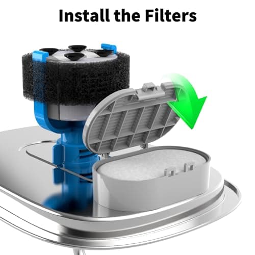 Wonder Creature 16 Pack Cat Water Fountain Filter Replacement, 4+4/8+8/12+12/16+16 Pack for Stainless Steel Cat Fountain 2L/67oz and 3.2L/108oz, 8 Carbon Filters & 8 Pre-Filter Sponges