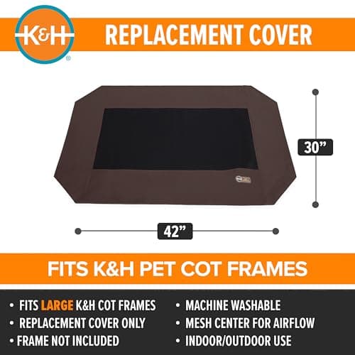 K&H Pet Products Dog Cot Replacement Cover, Designed to fit K&H Large Pet Cots (Sold Separately), Indoor Outdoor, Breathable Cooling Mesh Center, Machine Washable - Large 42 X 30in Chocolate