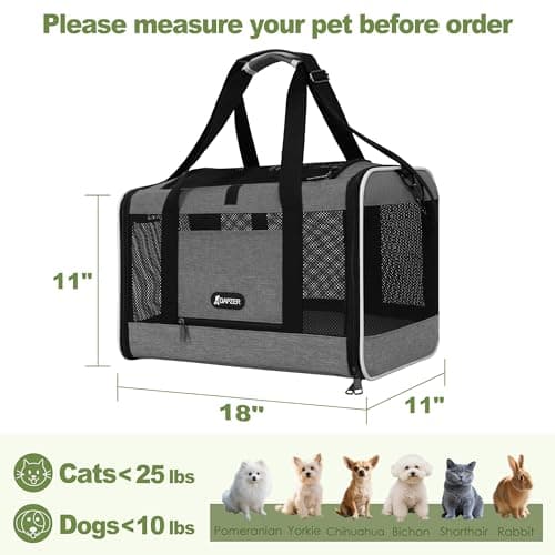 GAPZER Cat Carrier 18x11x11 Top Load Soft Pet Travel Bag Over 15 lbs, Collapsible Small Dog Puppy Crate 10 Pounds, Small Animal Rabbit Kennel Carrying Case, Kitten Mesh Cage Medium Cat Under 25 Grey