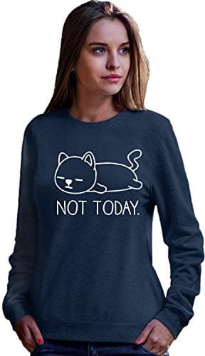 Go All Out XXX-Large Navy Adult Not Today Funny Cat Sweatshirt Crewneck