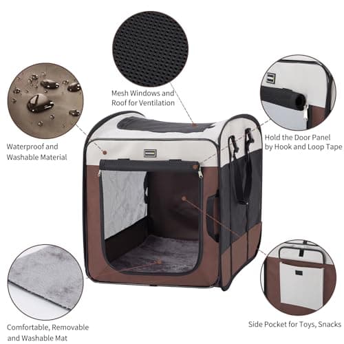 DONORO Dog Kennels and Crates for Medium Dogs, Portable Pop Up Indoor Pet Cage with Sturdy Wire Frame, Collapsible Travel Crate Soft Sided Cat Bag Escape Proof (Brown, 28.0" L x 18.0" W x 22.0" H)