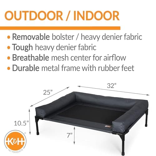 K&H Pet Products Bolster Dog Cot, Cooling Indoor Outdoor Elevated Cot Hammock Dog Bed with Removable Washable Bolsters, Washable Mesh Cover, Raised Metal Frame - Medium 32 X 25in Charcoal