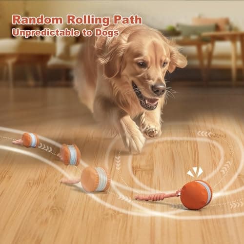 QGI Interactive Dog Toys, Random Path Electric Automatic Moving and Rolling Dogs Toy with Rope for Small Medium Large Dogs, Motion-Activated Dog Stimulation Toy for Boredom Relief (Orange)