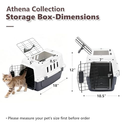 Athena Collection 18" Hard-Sided Travel Pet Carrier for Small Dogs and Cats, Plastic Dog Carriers with 2-Door Top & Front Load & Ventilation & Security Lock, Cat Dog Carrier for Pet, up to 10lbs, Grey