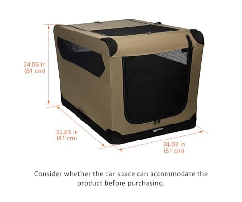 Amazon Basics Portable Folding Soft Dog Crate for Cat, Dog, Rabbit, Double Door with Mesh Ventilation, Collapsible, Easy to Set Up, Large 36" x 24" x 24", Tan