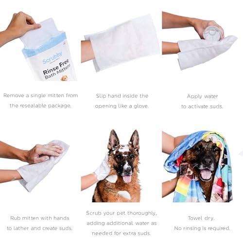 ScrubbyPet No Rinse Pet Wipes- Use Pet Bathing, Pet Grooming Pet Washing, Simple to Use,Just Lather, Wipe, Dry. Excellent Sensitive Skin. The Ideal Pet Wipes Bathing Your Pet Dog Cat.