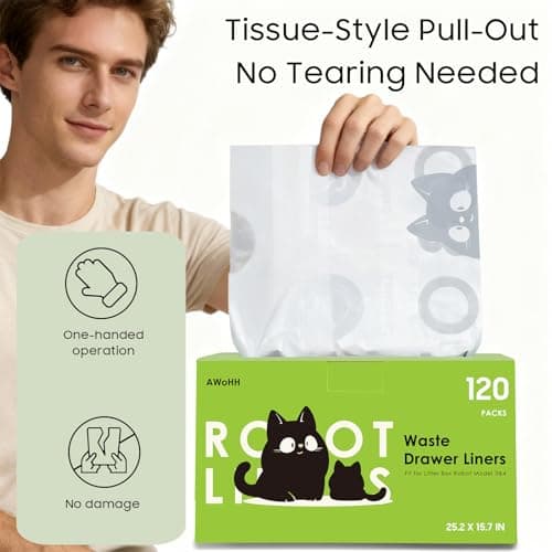 AWoHH 120 Tidy Draw-Pack Automatic Litter Box Bags Cat Litter Box Robot Model 5/4/3 Waste Bags, Tear-free, Sensor-compatible, Thick Heavy Duty Cat Litter Box Liner Bags 25.2 x 15.7 IN