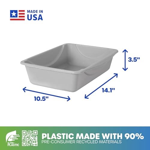Petmate Basic Open Cat Litter Pan, Multidirectional Easy to Clean Plastic Litter Box, Gray, Made in USA, 14.5" x 10.5" x 3.5", Small Recommended for Kittens and Small Cats