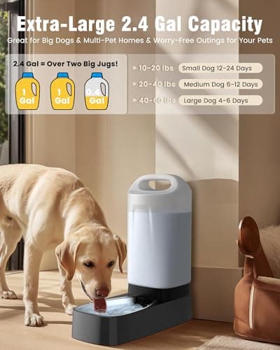Automatic Dog Water Bowl Dispenser - 2.4 Gallon Stainless Steel Gravity Pet Water Feeder with Ergonomic Handle Design Anti Splash Drinking Bowl Without Filter Easy to Clean Multi Pet Use