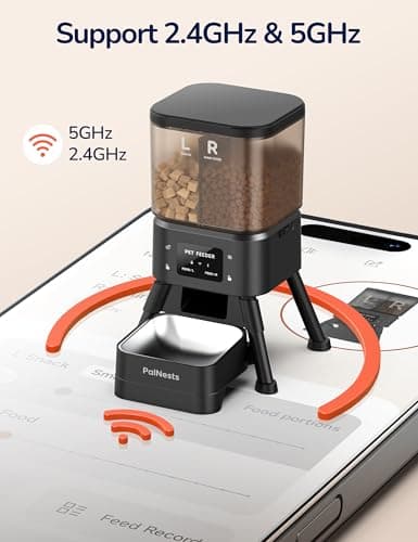 PalNests Dual Chamber Automatic Cat Feeder, Smart WiFi Pet Food Dispenser with 2.4&5G WiFi App, Custom Schedule & Portion Control for Dry Food and Treats, 4L, Black