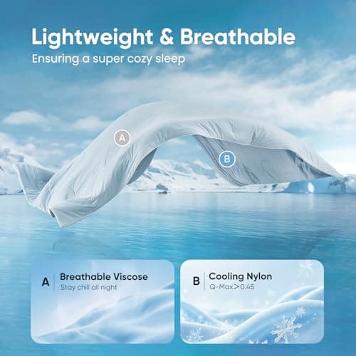 Snuggle Sac Natural Viscose Cooling Comforter Queen Size, Lightweight Breathable Silky Cooling Bedding with Q-Max>0.45 for Bedroom, Home Decor, Hot Sleepers & Night Sweats, Ice Blue 90"x90"