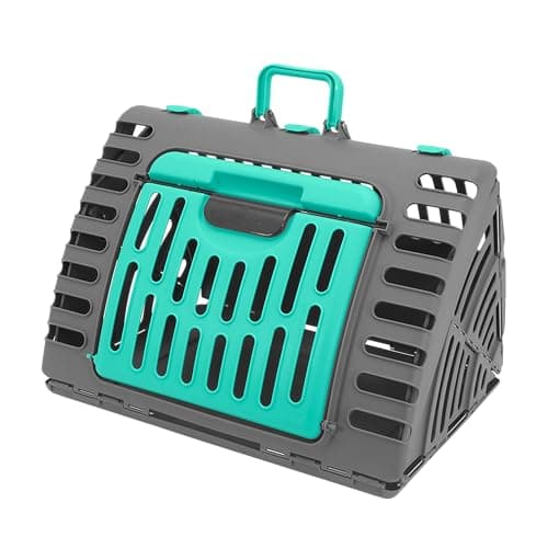 SportPet X-Large Hard-Sided Travel Cat Carrier - Cat Carrier with Patented Wide Side-Opening Door, Foldable Portable Pet Carrier for Cats & Small Pets up to 35lbs - Dark Gray/Teal