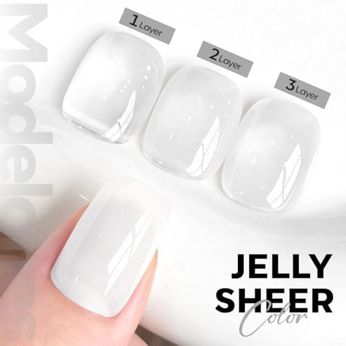 modelones Milky White Gel Nail Polish Nail Polish Natural Color Translucent Jelly Soak Off LED Clear Coat Soap Nails Art White French Gel Polish15 ML