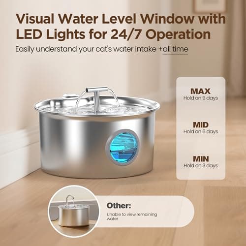 Cat Water Fountain Stainless Steel: 2.6L Cat Fountain for Drinking - Pet Water Fountain for Cats Indoor - Automatic Pet Water Dispenser Bowl - Best Auto Feeding Supplies Gift for Small Dog Large Kitty