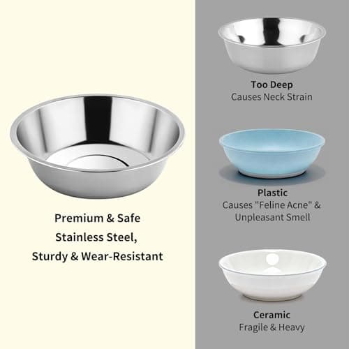 Tifanso 6PCS Stainless Steel Cat Bowls Dishes, 5.6” Metal Shallow Wide Whisker Friendly Cat Food Water Feeding Bowl, Kitten Plates, Basic Indoor Pet Food Tray, Dishwasher Safe