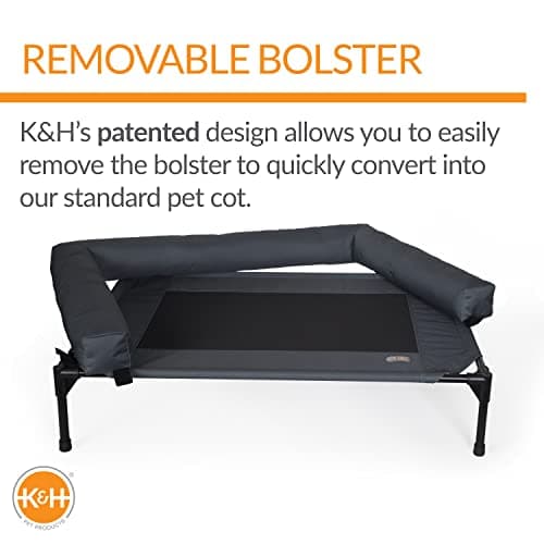 K&H Pet Products Bolster Dog Cot, Cooling Indoor Outdoor Elevated Cot Hammock Dog Bed with Removable Washable Bolsters, Washable Mesh Cover, Raised Metal Frame - Medium 32 X 25in Charcoal
