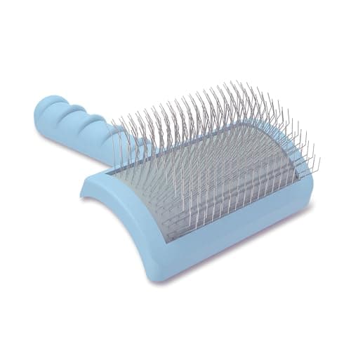 LBMBAIC Slicker Brush for Poodles and Goldendoodles - Curved Brush for Thick, Fluffy, Shedding Fur on Dogs and Cats - Soft, Gentle Pins for Grooming (Blue)