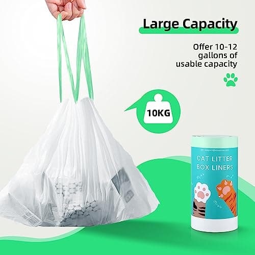 KropBom 45 Count Waste Drawer Liners Bags Compatible with Litter Box Robot 4/5/3, Thick Self-cleaning Cat Litter Box Liners refill with Drawstring Heavy Duty 10-12 Gallons of Capacity