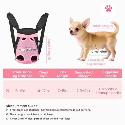 Inspack Dog Backpack Carrier/Cat Carrier, Adjustable Pet Front Carriers Travel Bag for Puppy Medium Dogs, Legs Out, Soft Ventilated Doggie Chest Carry Backpacks for Hiking/Camping, 2.5-4 lbs, Pink
