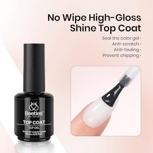 Beetles 3Pcs 15ml White Gel Nail Polish and No Wipe Gel Top Coat & Base Coat Set, Soak Off UV Lamp and Long Lasting Glossy Top Coat French Manicure Art Design Kit
