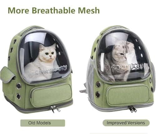 Cawypety Cat Backpack Carrier, Breathable Cat Carrier Large Space Bubble Pet Backpack for Kitty Small Dog up to 15lbs, Transparent & Foldable Pet Carrier for Travel Hiking