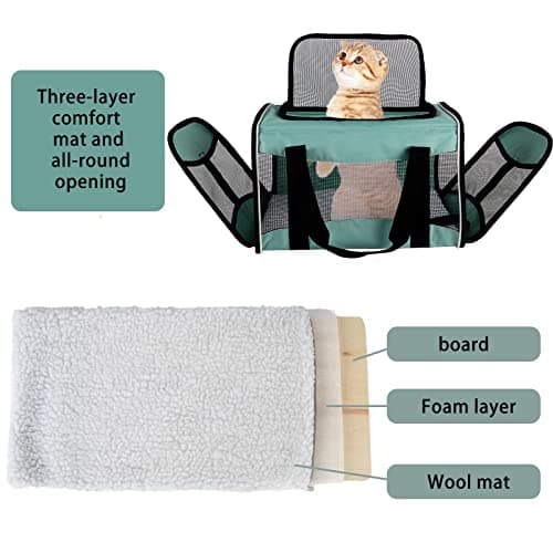 Cat Carrying Case Pet Dog Carrier Soft-Sided Cat Bag Airline Approved, Pet Travel Carrier Up to 15 Lbs, Collapsible Cats Carrier Dog Carrier for Medium Small Cats Dogs(17x11x11 Green)