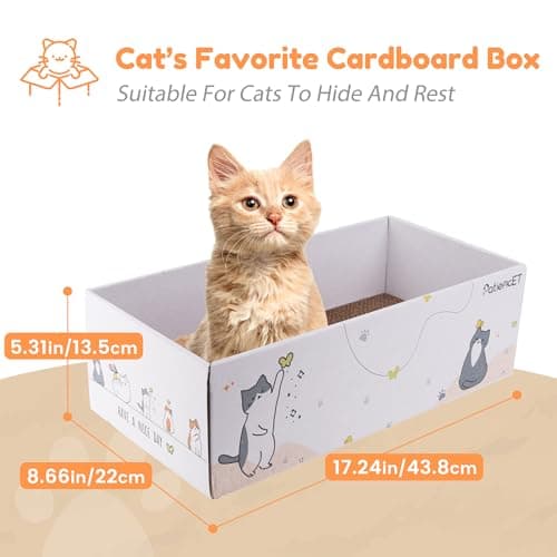 PatiencET Cat Scratch Pad with Box, 4 Pack Cardboard Cat Scratcher Lounge Bed for Indoor Cats, Reversible Corrugated Scratching Board Refill with Catnip