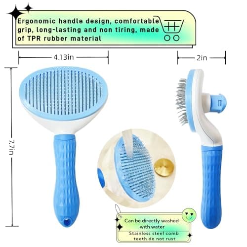JRKOETY Cat Brush Self Cleaning, Ergonomic Handle,Slicker Cat Brush with Release Button,Tool Suitable for Cats and Dogs Pet Hair Cleaner, Easy to Remove Loose Undercoat ﻿ ﻿