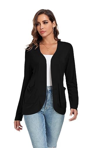 TownCat Women’s Lightweight Cardigan with Pockets Long Sleeve Open Front Cardigan for Women (Black,L)