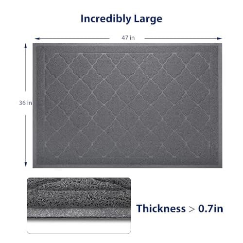 WePet Cat Litter Box Mat, Kitty Premium PVC Pad, Durable Trapping Rug, Phthalate Free, Urine-Resistant, Scatter Control, XXL 47 x 36 Inch, Grey