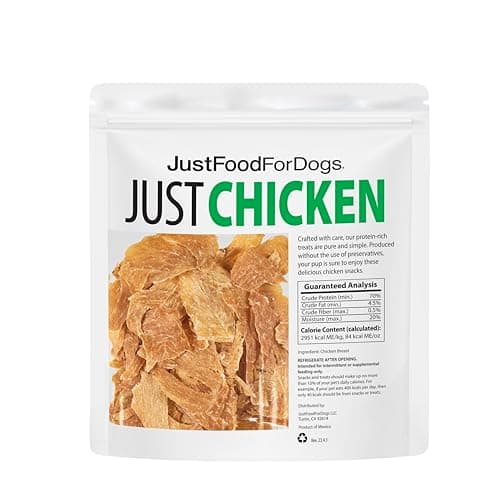 Just Food for Dogs Single Ingredient Healthy Dog Treats and Dog Snacks, Jerky Treats, Human Grade, Preservative and Grain Free, Rawhide Free Chews, Low Calorie Treat - Chicken Breast, 5 oz